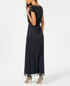Adrianna Papell Women's Beaded Short-Sleeve Sheer-Overlay Gown -Anne Klein Sales Store 10043860 fpx