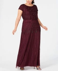 Adrianna Papell Us Size Bead-Illusion Blouson Dress