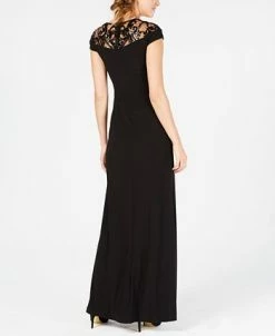 Alternative view of Adrianna Papell Women's Papell Sequin Embellished Illusion-Lace Gown