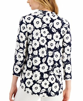 Charter Club Women's Floral-Print Pleated-Neck Top, Created For Macy's 2 Charter Club Women's Floral-Print Pleated-Neck Top, Created For Macy's - Image 2
