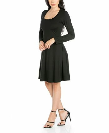 24Seven Comfort Apparel Women's Classic Long Sleeve Flared Mini Dress 3 24Seven Comfort Apparel Women's Classic Long Sleeve Flared Mini Dress - Image 3