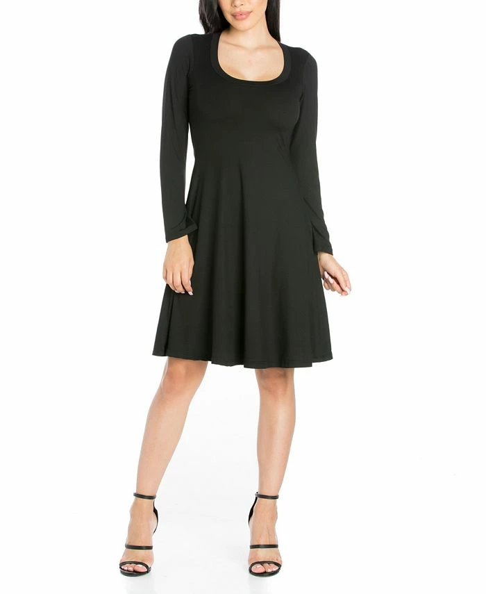 24Seven Comfort Apparel Women's Classic Long Sleeve Flared Mini Dress 1 24Seven Comfort Apparel Women's Classic Long Sleeve Flared Mini Dress