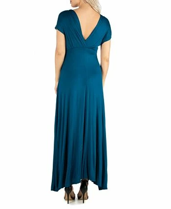 24Seven Comfort Apparel Women's Cap Sleeve V Neck Maxi Dress 2 24Seven Comfort Apparel Women's Cap Sleeve V Neck Maxi Dress - Image 2
