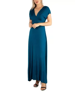 24Seven Comfort Apparel Women's Cap Sleeve V Neck Maxi Dress 7 24Seven Comfort Apparel Women's Cap Sleeve V Neck Maxi Dress -Anne Klein Sales Store 18258993 fpx