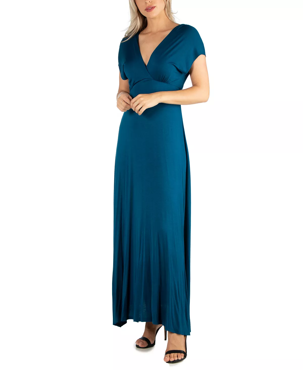 24Seven Comfort Apparel Women's Cap Sleeve V Neck Maxi Dress 3 24Seven Comfort Apparel Women's Cap Sleeve V Neck Maxi Dress - Image 3