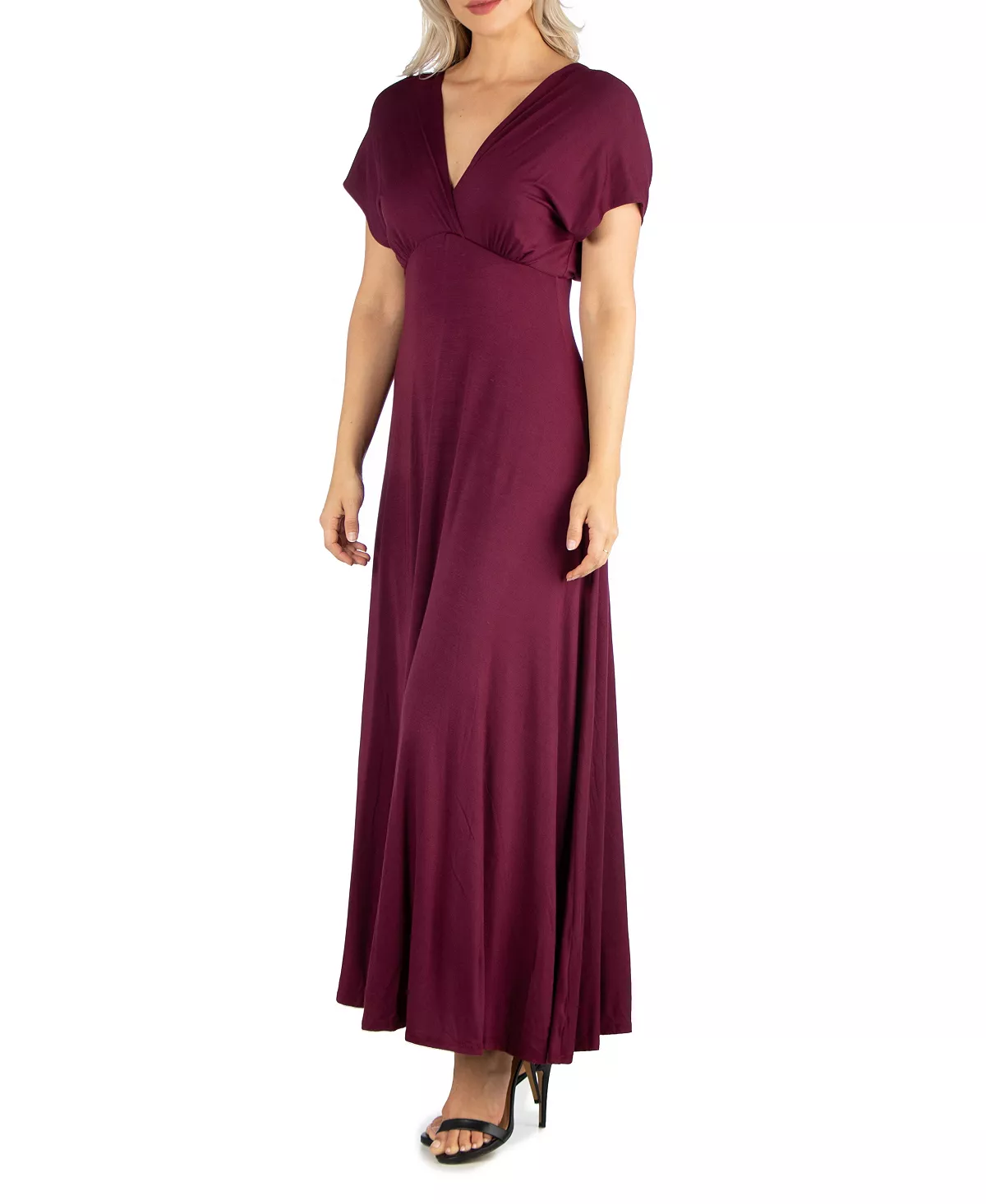 24Seven Comfort Apparel Women's Cap Sleeve V Neck Maxi Dress 5 24Seven Comfort Apparel Women's Cap Sleeve V Neck Maxi Dress - Image 5