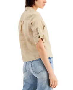 Alternative view of INC International Concepts Women's Linen Twist-Hem Blouse, Created For Macy's