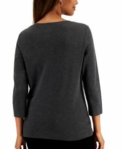 Alternative view of Karen Scott Cotton Henley V-Neck Top, Created For Macy's
