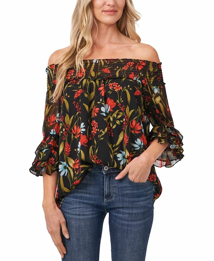 CeCe Women's Garden Flora Smocked Off-The-Shoulder Blouse 1 CeCe Women's Garden Flora Smocked Off-The-Shoulder Blouse