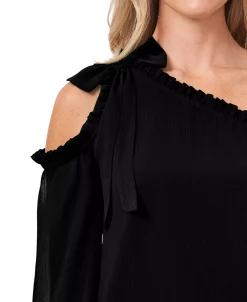 CeCe Ruffled Asymmetric Cold-Shoulder Top -Anne Klein Sales Store 19585405 fpx