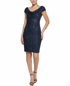 Vince Camuto Draped-Neck Sequinned Bodycon Dress