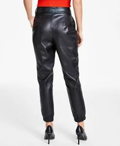 Alternative view of Bar III Faux-Leather Jogger Pants, Created For Macy's