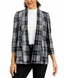 Kasper Plaid Open-Front Blazer