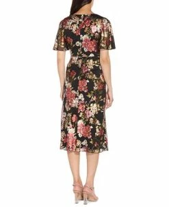 Alternative view of Adrianna Papell Floral-Print Metallic Flutter-Sleeve Dress