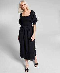 And Now This Women's Cotton Smocked Puffed Sleeve Midi Dress