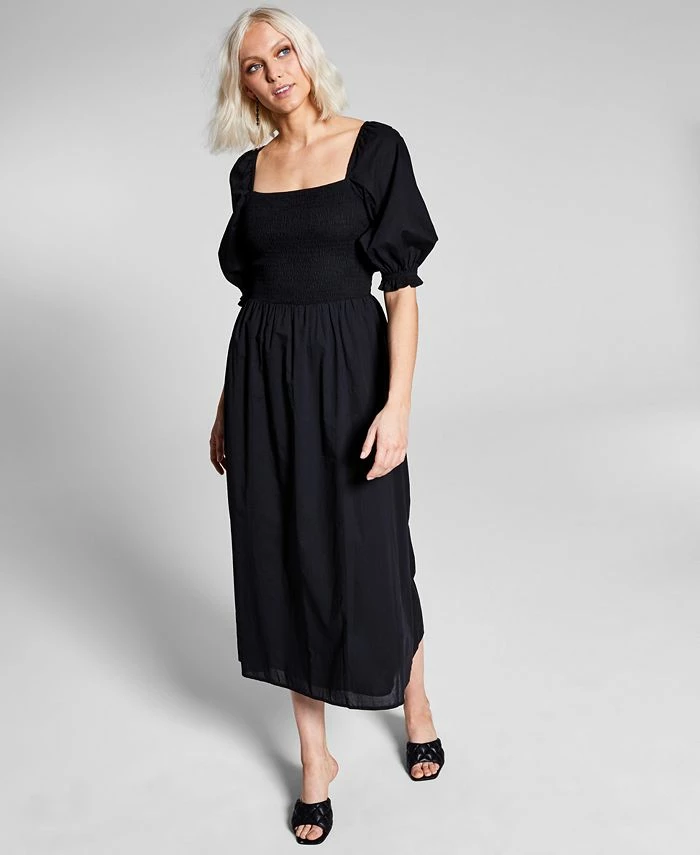 And Now This Women's Cotton Smocked Puffed Sleeve Midi Dress 1 And Now This Women's Cotton Smocked Puffed Sleeve Midi Dress