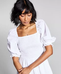 And Now This Women's Cotton Smocked Puffed Sleeve Midi Dress 9 And Now This Women's Cotton Smocked Puffed Sleeve Midi Dress -Anne Klein Sales Store 20058015 fpx