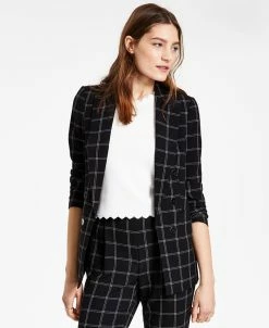 Bar III Women's Windowpane Print Open Front Jacket