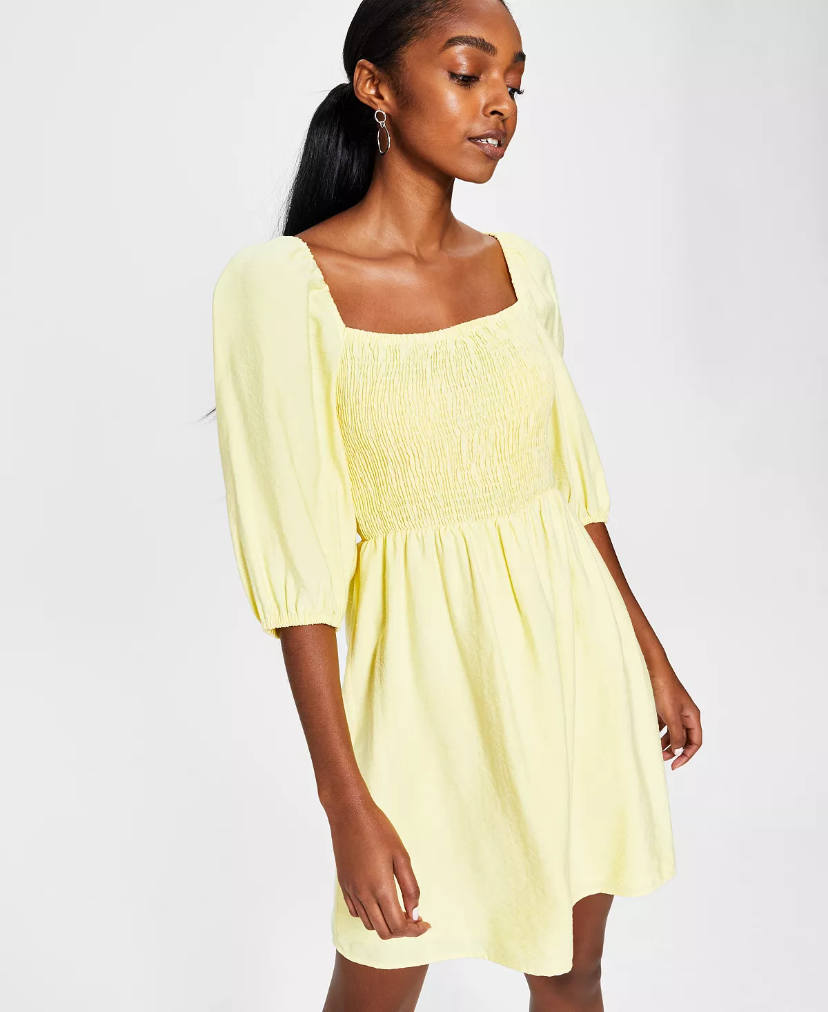 Bar III Women's Smocked Puff-Sleeve Fit & Flare Dress, Created For Macy's 4 Bar III Women's Smocked Puff-Sleeve Fit & Flare Dress, Created For Macy's - Image 4