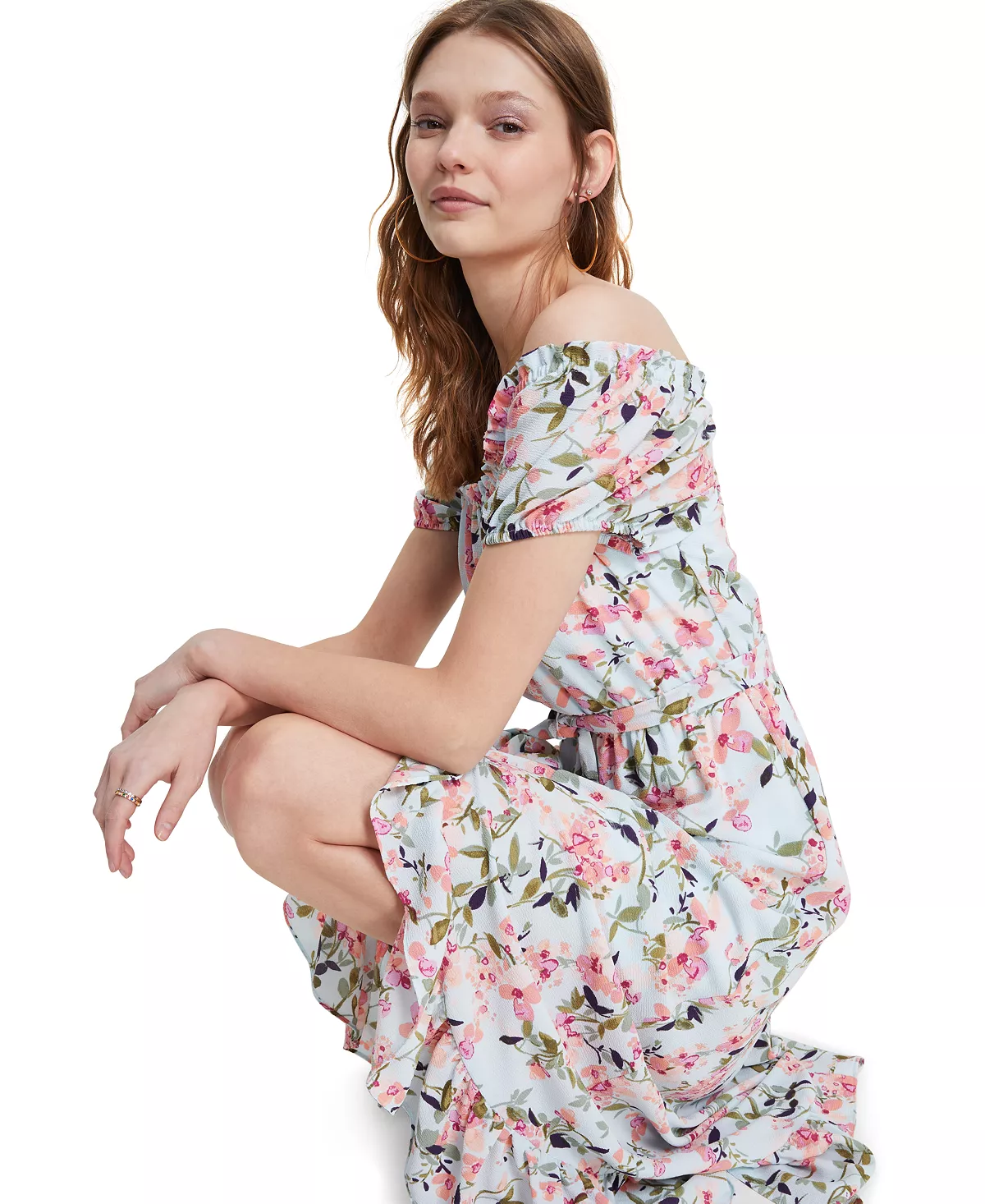 Bar III Women's Floral-Print Off-The-Shoulder Dress, Created For Macy's 4 Bar III Women's Floral-Print Off-The-Shoulder Dress, Created For Macy's - Image 4