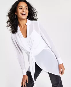 Bar III Women's Long-Sleeve Tie-Front Top, Created For Macy's 7 Bar III Women's Long-Sleeve Tie-Front Top, Created For Macy's -Anne Klein Sales Store 21336050 fpx