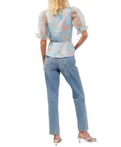 French Connection Women's Diana Puffed-Sleeve Tie-Waist Top 4 French Connection Women's Diana Puffed-Sleeve Tie-Waist Top -Anne Klein Sales Store 21427775 fpx