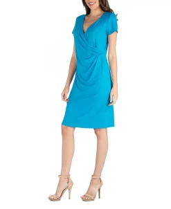 24Seven Comfort Apparel Faux Wrap Over Dress With Cap Sleeves 18 24Seven Comfort Apparel Faux Wrap Over Dress With Cap Sleeves -Anne Klein Sales Store 21496166 fpx