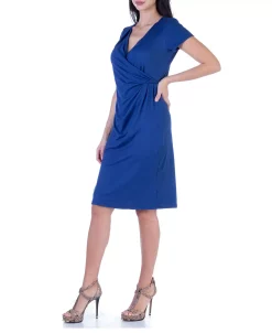 24Seven Comfort Apparel Faux Wrap Over Dress With Cap Sleeves 19 24Seven Comfort Apparel Faux Wrap Over Dress With Cap Sleeves -Anne Klein Sales Store 21496176 fpx