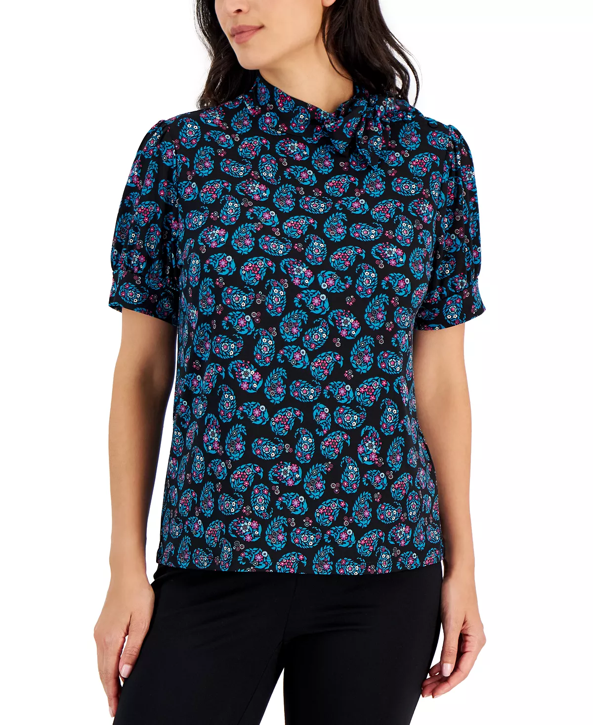 Charter Club Women's Garden Paisley Bow-Neck Top, Created For Macy's 4 Charter Club Women's Garden Paisley Bow-Neck Top, Created For Macy's - Image 4