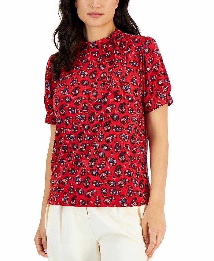 Charter Club Women's Garden Paisley Bow-Neck Top, Created For Macy's 1 Charter Club Women's Garden Paisley Bow-Neck Top, Created For Macy's