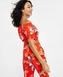 Bar III Women's Printed Off-The-Shoulder Smocked Top, Created For Macy's -Anne Klein Sales Store 21617714 fpx