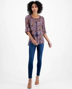 Bar III Women's Tie-Neck Tassel Tunic Top, Created For Macy's