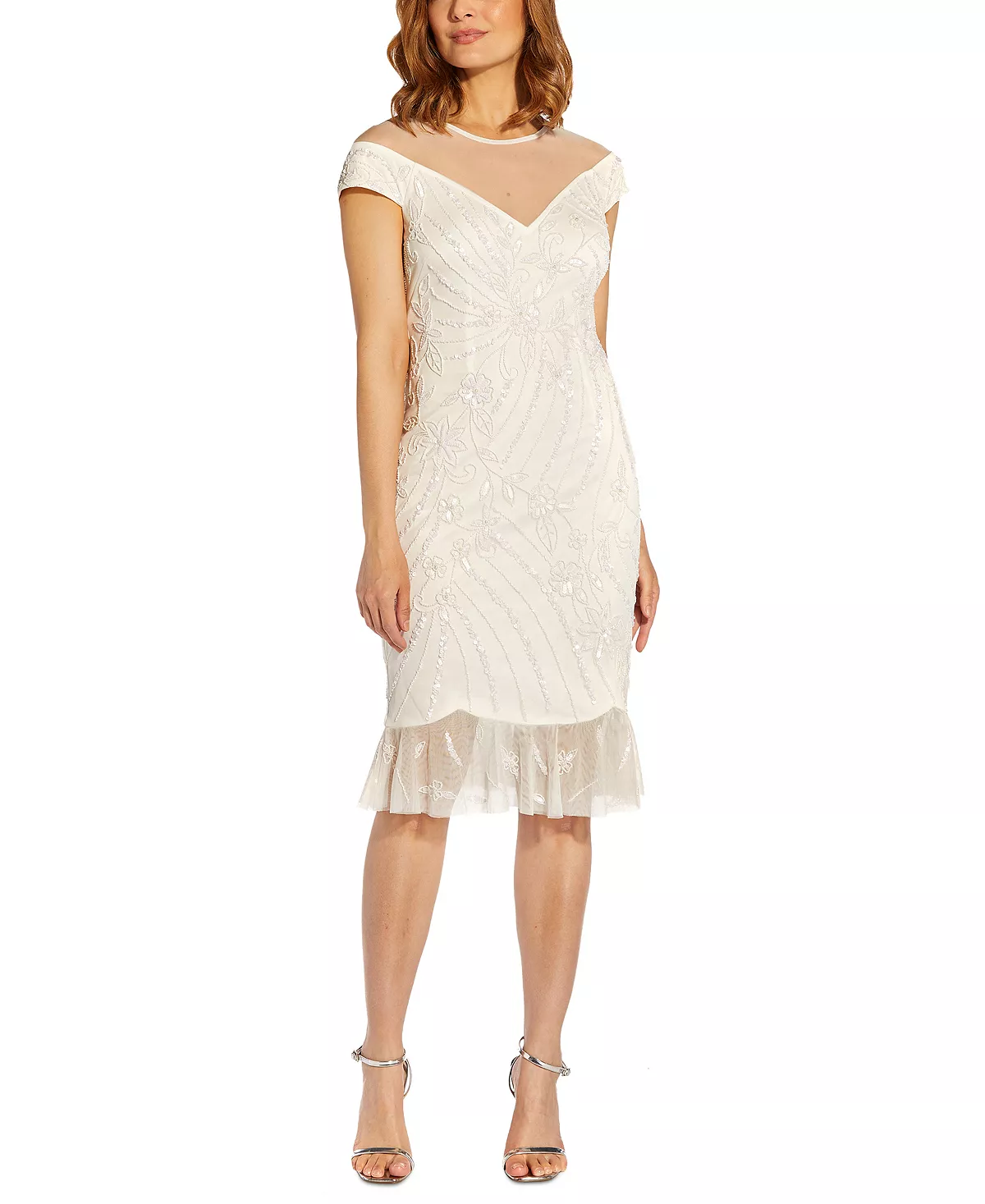 Adrianna Papell Women's Illusion-Trim Beaded Dress 4 Adrianna Papell Women's Illusion-Trim Beaded Dress - Image 4