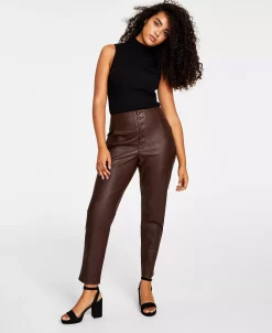 Bar III Women's Faux-Leather Button-Fly Ankle Pants, Created For Macy's -Anne Klein Sales Store 21817144 fpx