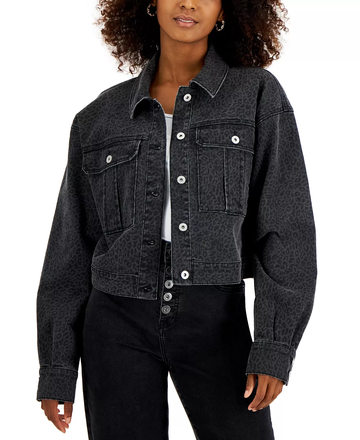 INC International Concepts Women's Printed Denim Tucker Jacket, Created For Macy's 3 INC International Concepts Women's Printed Denim Tucker Jacket, Created For Macy's - Image 3