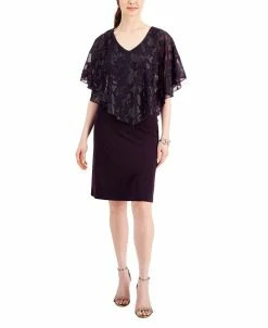Connected Women's Embellished Cape-Overlay Dress