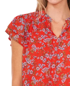 CeCe Women's Flutter Sleeve Floral Print Blouse -Anne Klein Sales Store 21922057 fpx