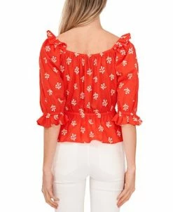 Alternative view of CeCe Embroidered Puff-Sleeve Cotton Top