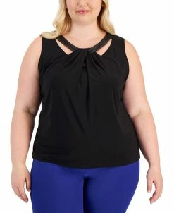 Kasper Plus Size Faux-Leather-Trim Twisted Top