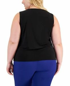 Alternative view of Kasper Plus Size Faux-Leather-Trim Twisted Top