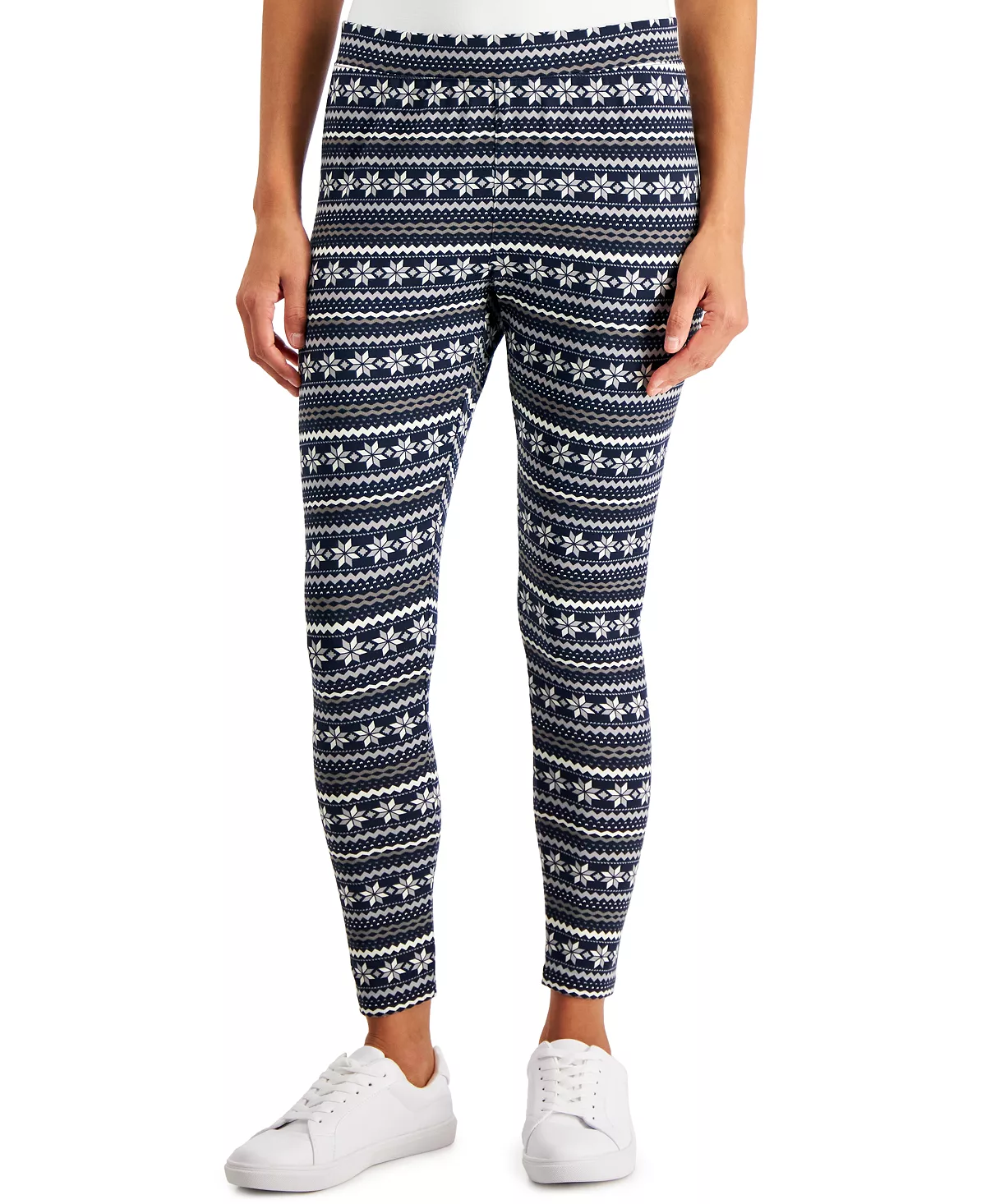 Style & Co Women's Fair-Isle-Print Fleece Leggings, Created For Macy's 1 Style & Co Women's Fair-Isle-Print Fleece Leggings, Created For Macy's