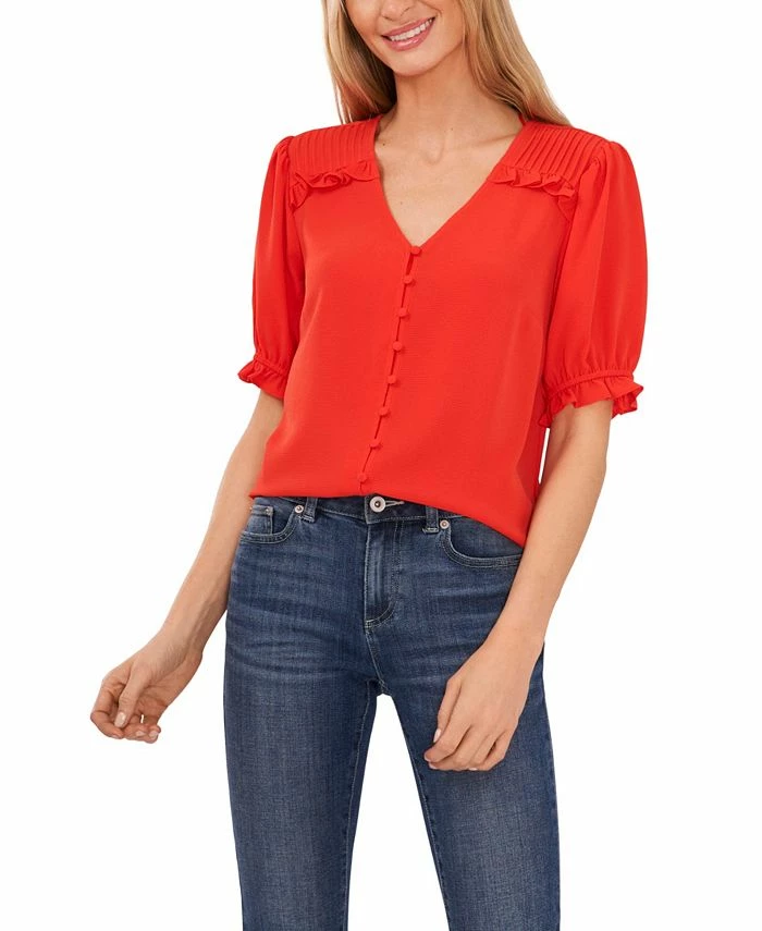 CeCe Women's Pintuck Shoulder Button Front Blouse 1 CeCe Women's Pintuck Shoulder Button Front Blouse
