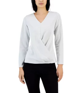 Alfani Women's Metallic Wrap-Front Knit Top, Created For Macy's