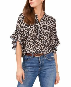 Vince Camuto Women's Ruffle-Sleeve Leopard-Print Blouse