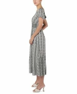 Black Tape Women's Smocked Ruffled-Hem Dress 5 Black Tape Women's Smocked Ruffled-Hem Dress -Anne Klein Sales Store 22161103 fpx