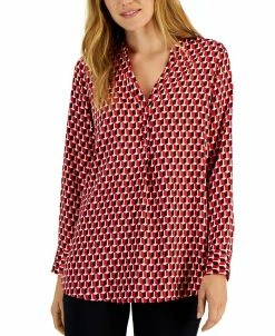 Alfani Women's Printed Satin Long Sleeve Top, Created For Macy's