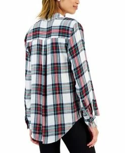 Alternative view of Style & Co Women's Cotton Plaid Button-Front Shirt, Created For Macy's