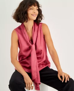 Bar III Women's Sleeveless Bow-Tie Blouse, Created For Macy's 5 Bar III Women's Sleeveless Bow-Tie Blouse, Created For Macy's -Anne Klein Sales Store 22170431 fpx