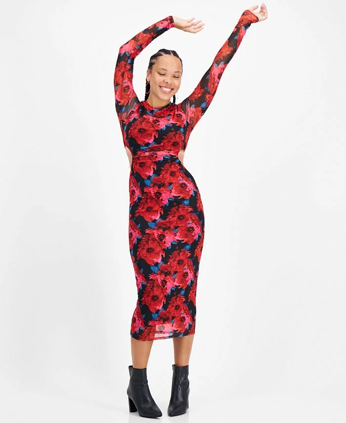 Bar III Women's Mesh-Overlay Side-Cutout Bodycon Midi Dress, Created For Macy's 1 Bar III Women's Mesh-Overlay Side-Cutout Bodycon Midi Dress, Created For Macy's