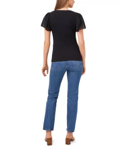 1.STATE Women's Flutter Short Sleeve V-Neck Top 12 1.STATE Women's Flutter Short Sleeve V-Neck Top -Anne Klein Sales Store 22264372 fpx
